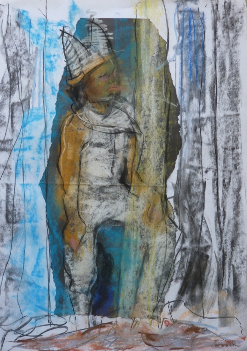 The Veil Collage/pastel on paper