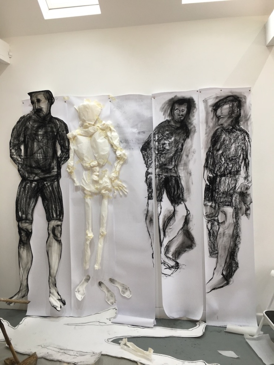 Life-size life drawings and paper bones